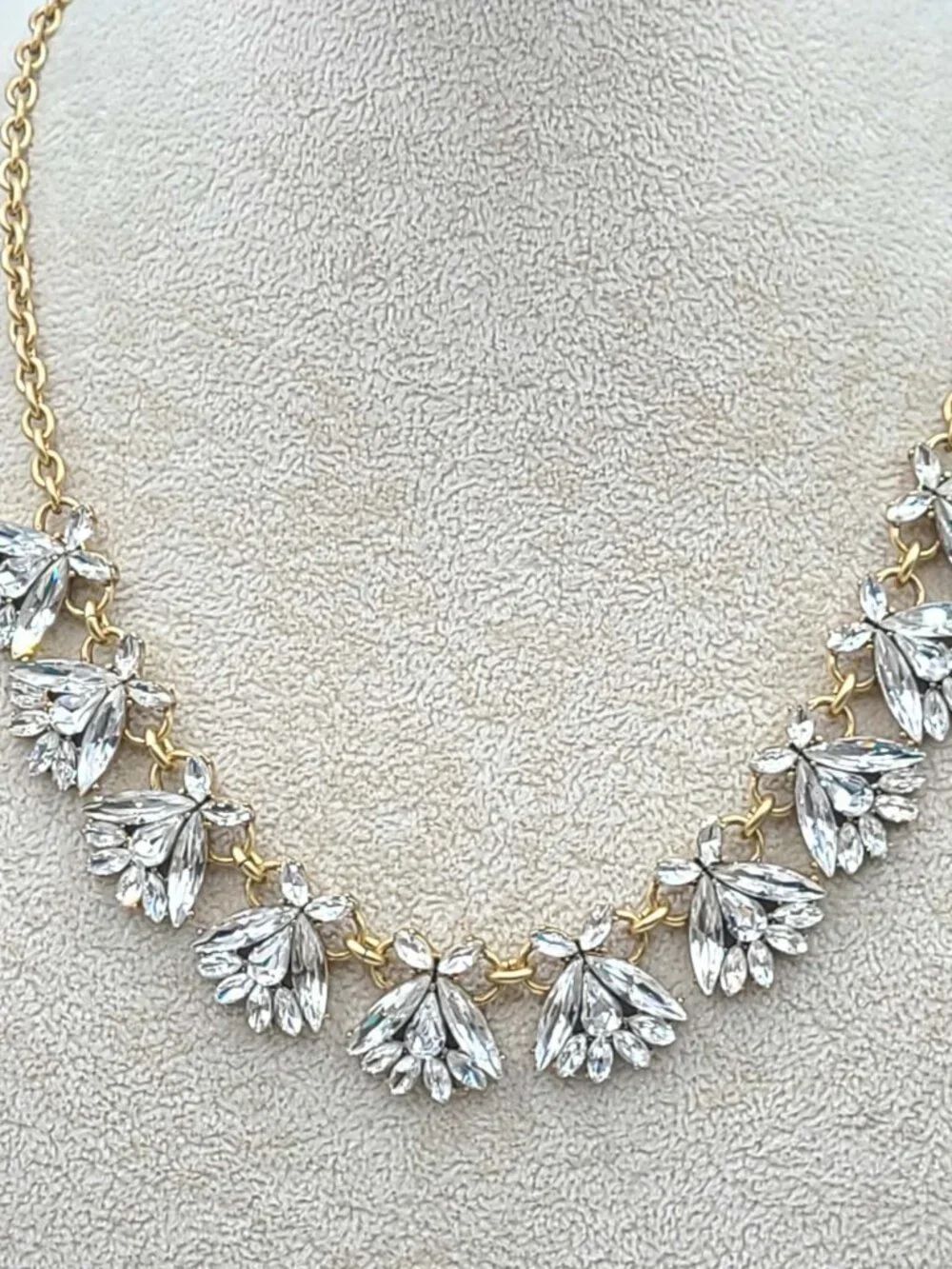 J Crew Gold Tone Clear Crystal Necklace - Picture 6 of 10